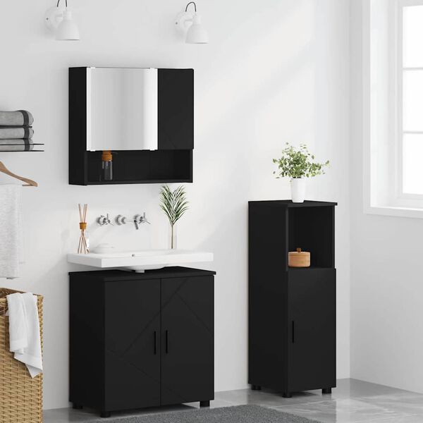 vidaXL Bathroom Furniture Set 3 pcs Black Engineered wood & Metal