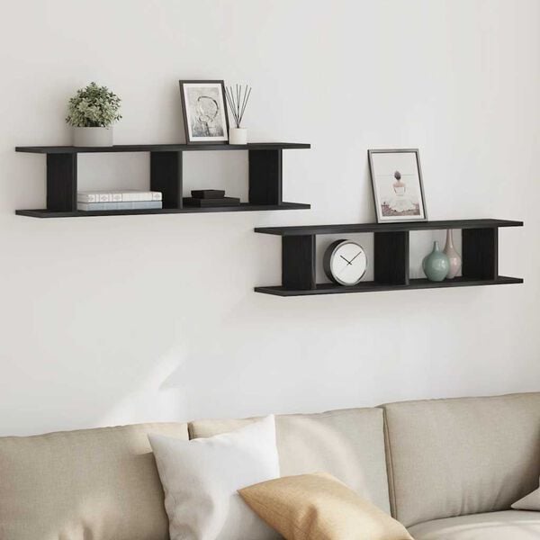 vidaXL Wall Shelves 2 pcs Black Oak 90x18x20 cm Engineered Wood