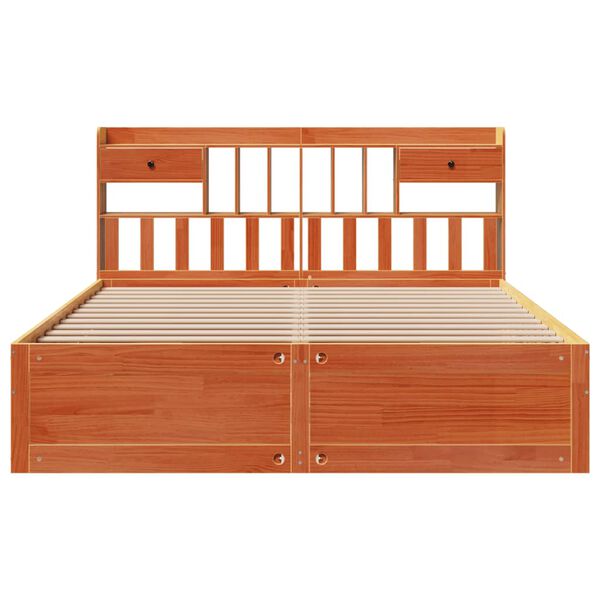 vidaXL Bookcase Bed without Mattress Wax Brown 200x200 cm Solid Wood Pine
