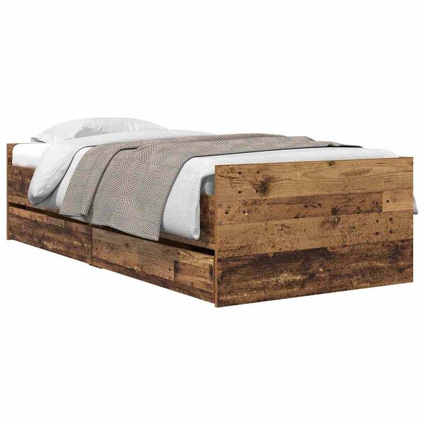 vidaXL Bed Frame with Drawer Old Wood 90 x 200 cm Solid Pine Wood