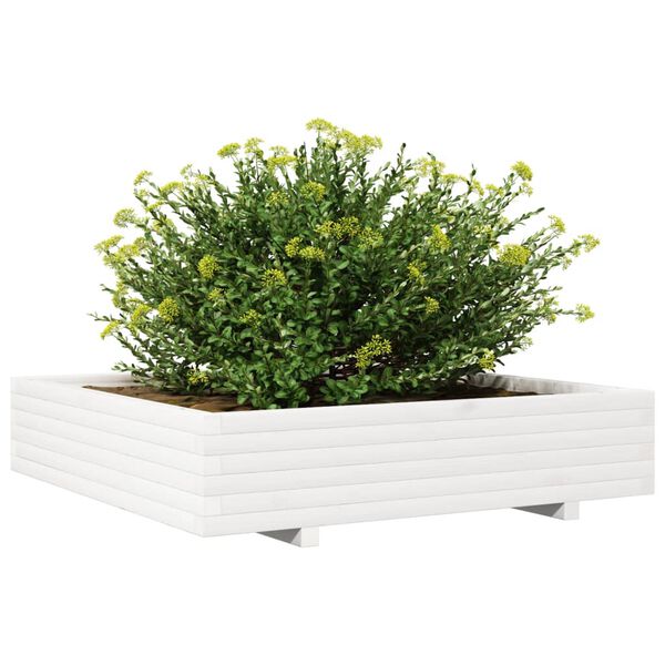 vidaXL Garden Planter White 110x110x26.5 cm Solid Wood Pine