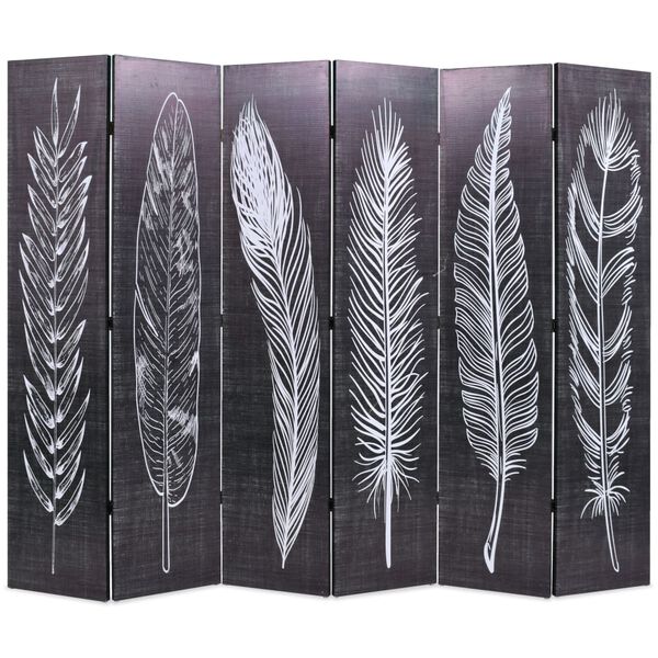 vidaXL Folding Room Divider 228x170 cm Feathers Black and White