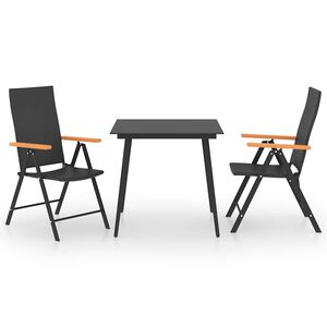 vidaXL Dining Set | Black and Brown | PE Rattan, WPC, Steel, Glass | Standard