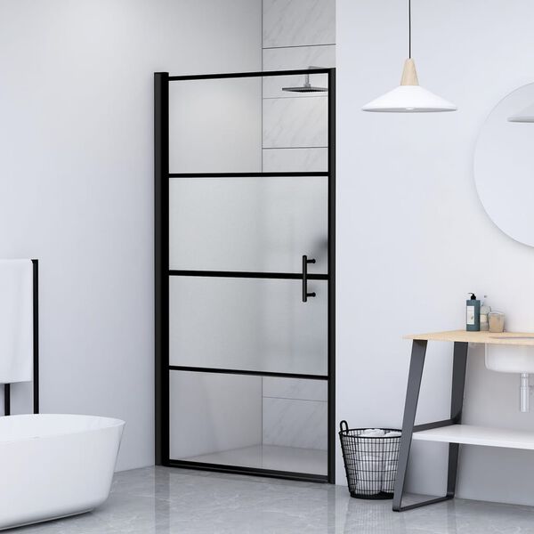 vidaXL Shower Door 100x178 cm Half Frosted Tempered Glass Black