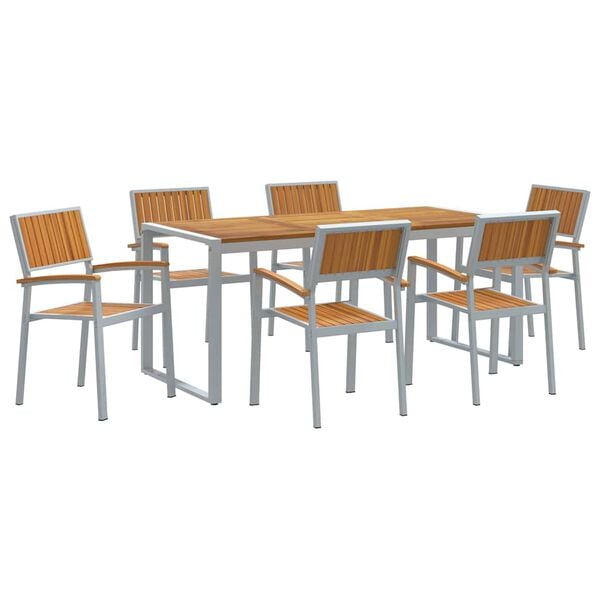 vidaXL Garden Dining Set 7 pcs Grey Solid Acacia Wood