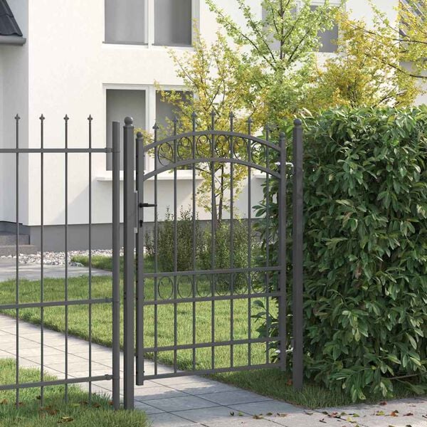vidaXL Fence Gate with Spikes Grey 170 x 100 cm Powder-coated steel