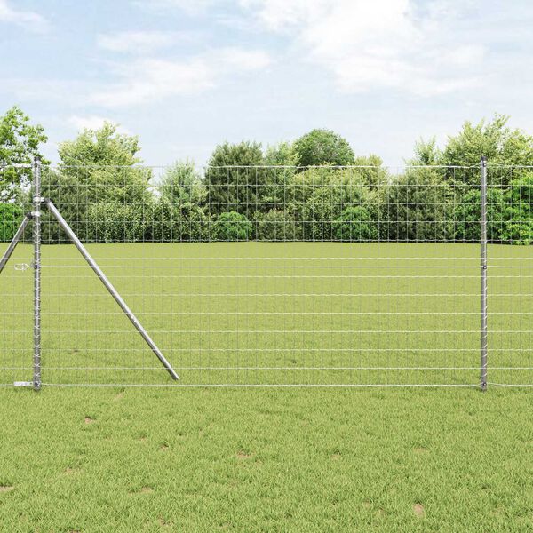 vidaXL Fence with Post Silver 1.2 x 25 m Steel and PVC