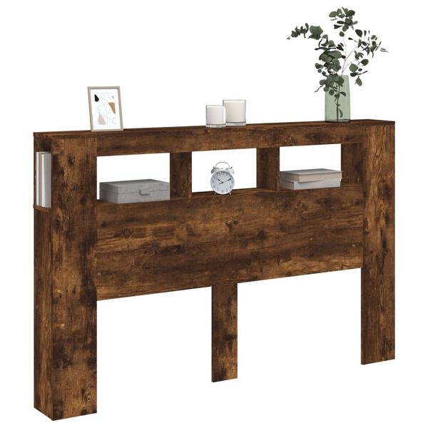 vidaXL LED Headboard Smoked Oak 160x18.5x103.5 cm Engineered Wood