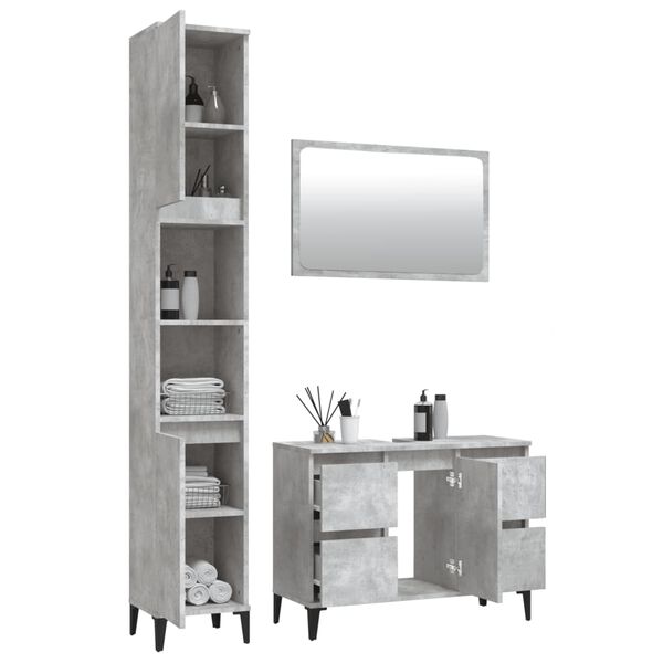 vidaXL 3 Piece Bathroom Furniture Set Concrete Grey Engineered Wood