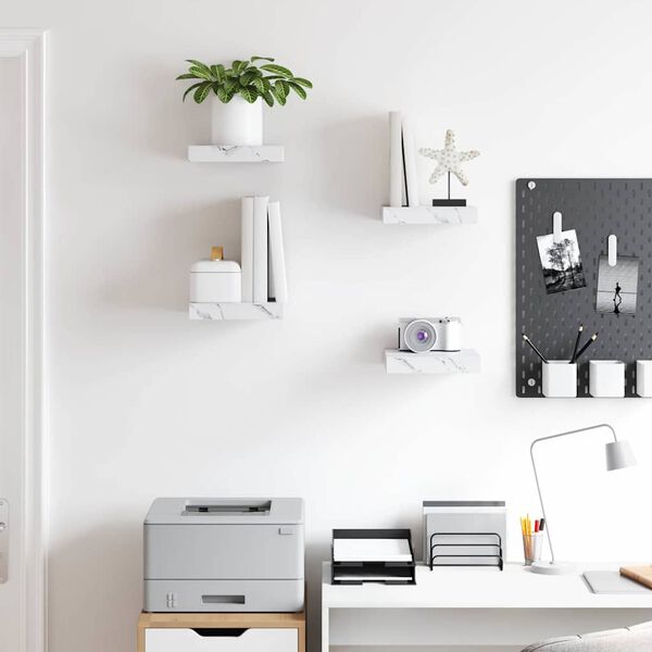 vidaXL Wall Shelf 4 pcs White Marble 23 x 23.5 x 4 cm Engineered Wood