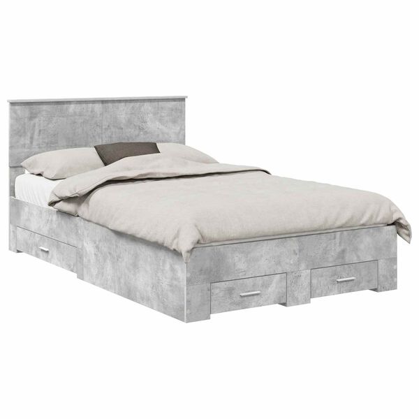 vidaXL Bed Frame Concrete Grey 135 x 190 cm Engineered Wood