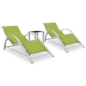 vidaXL Sun Loungers 2 pcs with Table Aluminium Green