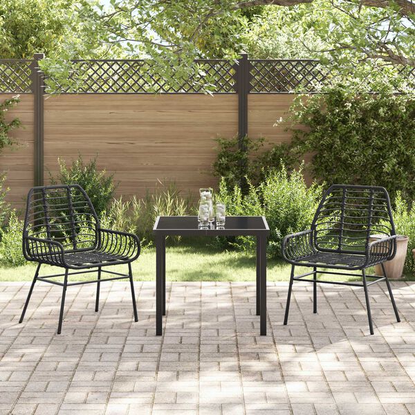 vidaXL Garden Dining Set 3 pcs Black Poly Rattan