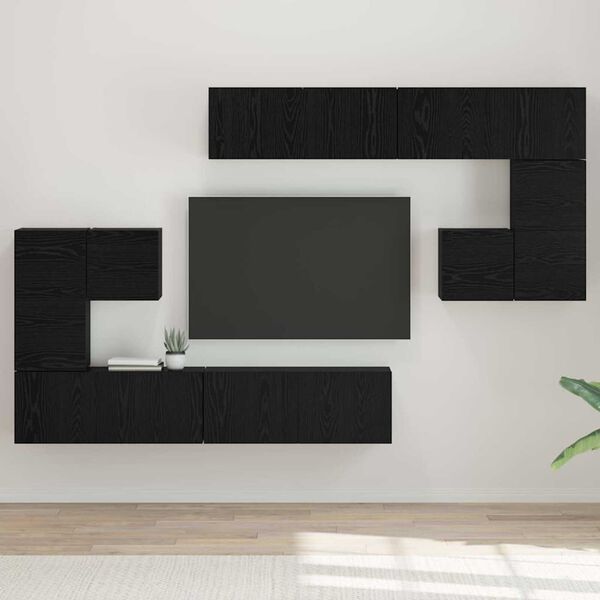 vidaXL TV Units Wall-mounted 4 pcs Black Oak Engineered wood