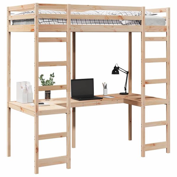 vidaXL Loft Bed Frame Natural 80 x 200 cm Solid Pine Wood