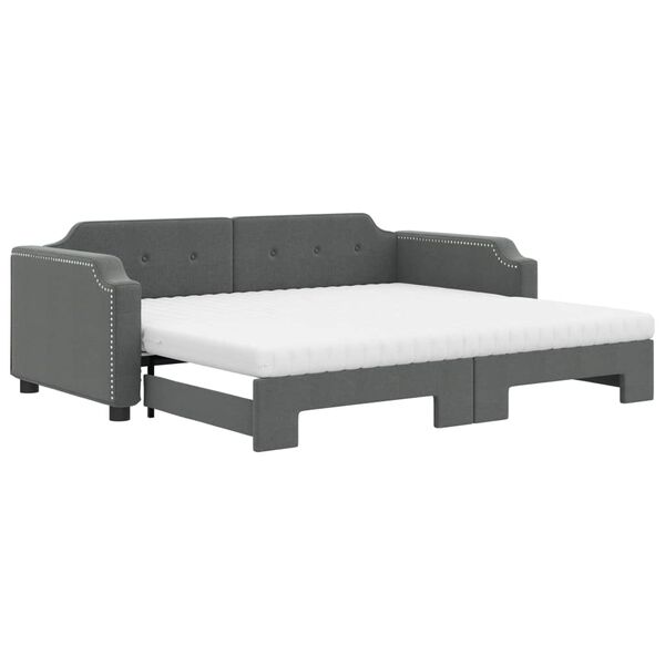 vidaXL Daybed with Trundle and Mattresses Dark Grey 90x190 cm Fabric