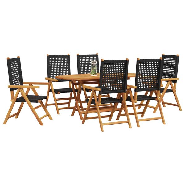 vidaXL Garden Dining Set Folding 7 pcs Black Solid Acacia Wood
