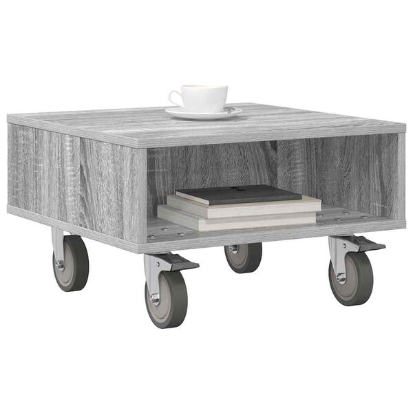 vidaXL Side Table with Wheels Grey Sonoma 50 x 50 x 30 cm