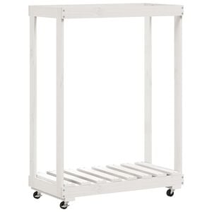 vidaXL Log Holder with Wheels White 76,5x40x108 cm Solid Wood Pine
