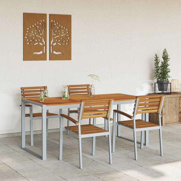 vidaXL Garden Dining Set 5 pcs Grey Solid Acacia Wood