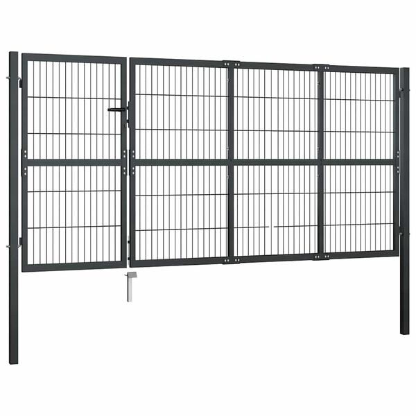 vidaXL Garden Gate with Posts Steel 350x120 cm Anthracite
