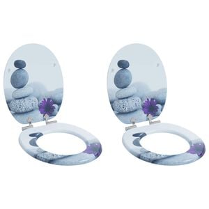 vidaXL WC Toilet Seats 2 pcs with Soft Close Lids MDF Pebbles Design