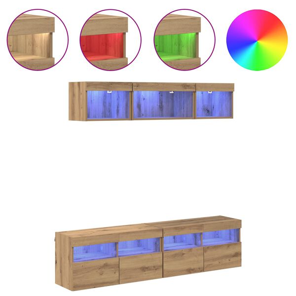 vidaXL TV Wall Units with LED 5 pcs Artisan Oak 80 x 30 x 40 cm