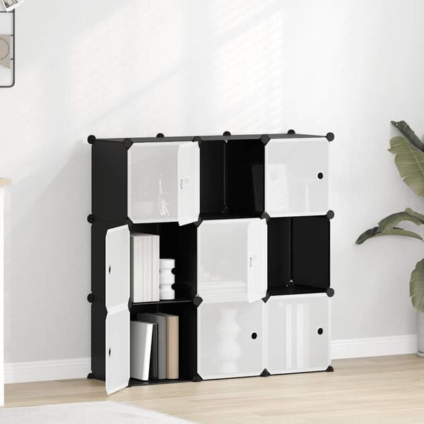vidaXL Storage Cube Organiser with 9 Cubes and Doors Black PP