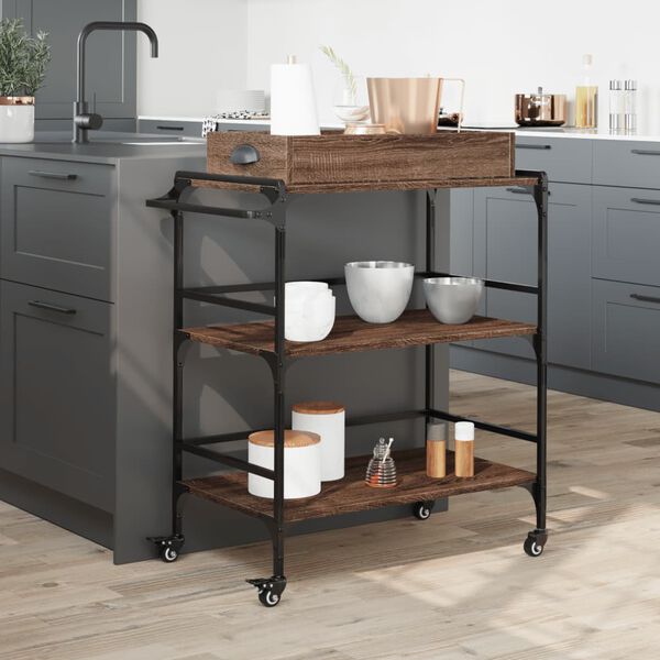 vidaXL Kitchen Trolley Brown Oak 81.5x41x92.5 cm Engineered Wood