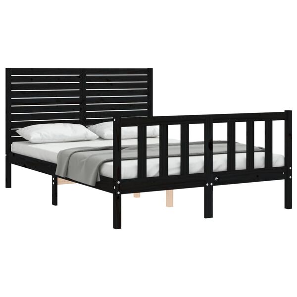 vidaXL Bed Frame without Mattress Black Double Solid Wood Pine