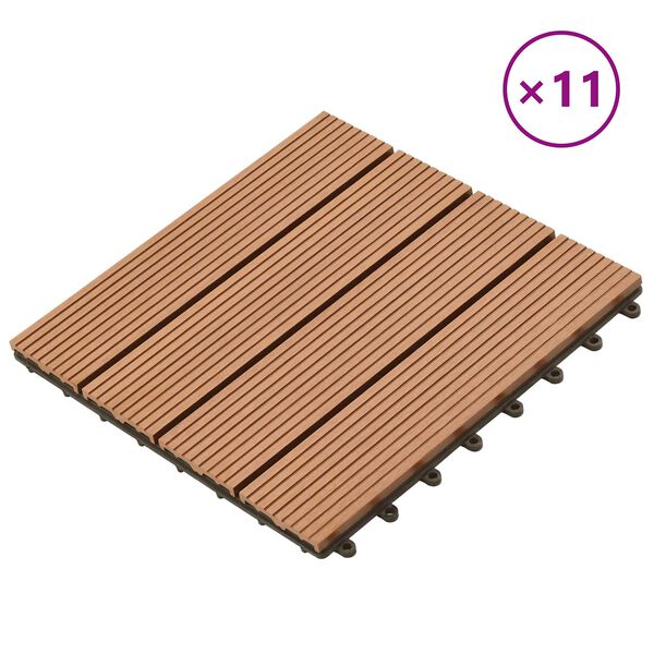 vidaXL Decking Tile 11 pcs Brown 30 x 30 cm WPC