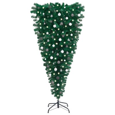 vidaXL Upside-down Artificial Pre-lit Christmas Tree with Ball Set 180 cm