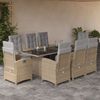 vidaXL 9 Piece Garden Dining Set with Cushions Beige Poly Rattan