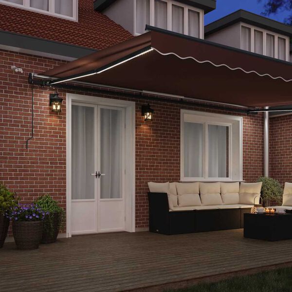 vidaXL Automatic Retractable Awning with LEDs Brown 500x300 cm