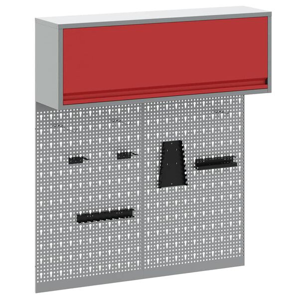 vidaXL Tool Cabinet and Pegboard Set 3 pcs Red 100 x 25 x 115 cm Steel