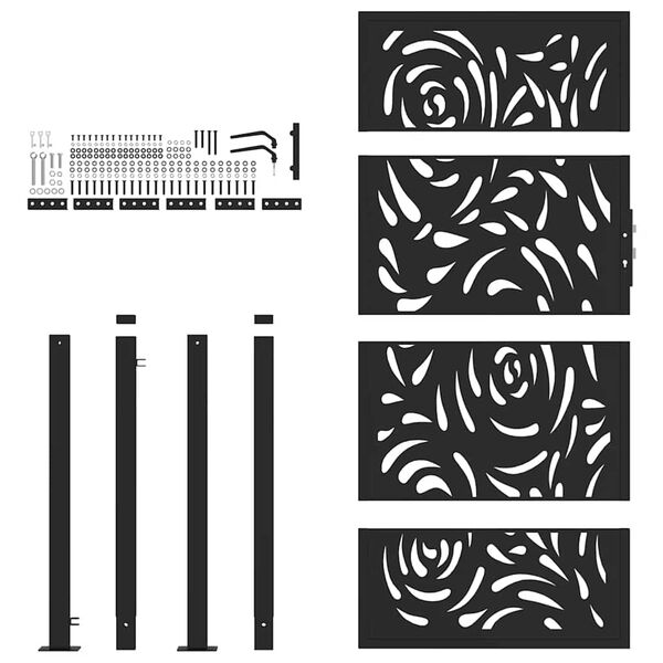 vidaXL Garden Gate Black 100x175 cm Steel Flame Design