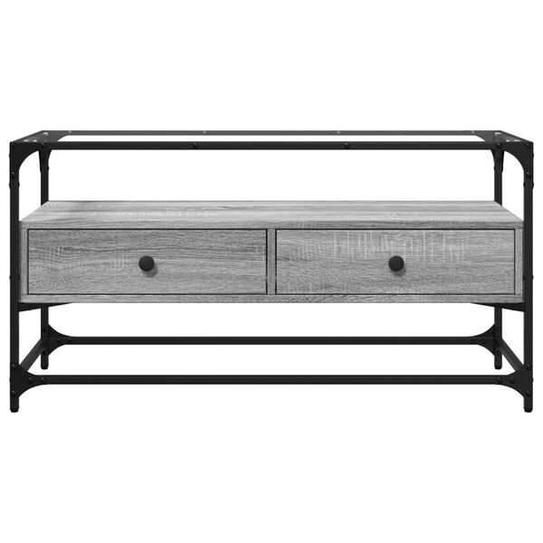 vidaXL TV Cabinet with Glass Top Grey Sonoma 98x35x51 cm Engineered Wood