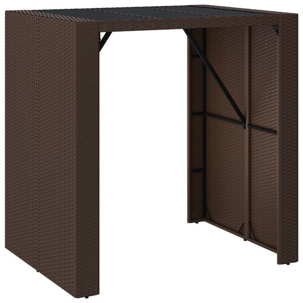 vidaXL Bar Table with Glass Top Brown 105x80x110 cm Poly Rattan