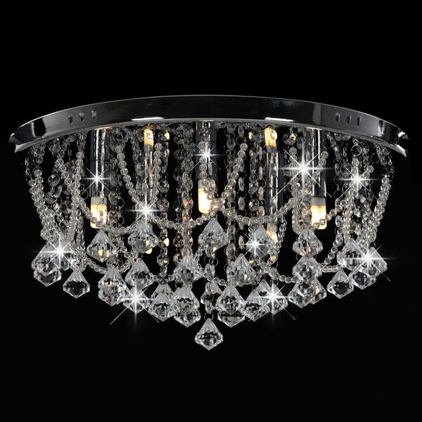 vidaXL Ceiling Lamp with Crystal Beads Silver Round 4 x G9 Bulbs