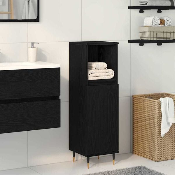 vidaXL Bathroom Cabinet Black Oak 30 x 30 x 100 cm Engineered Wood