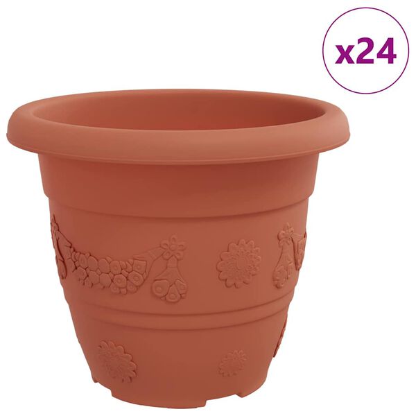 vidaXL Round Flower Pot 24 pcs Brick Red &Oslash; 22 x 18 cm Plastic