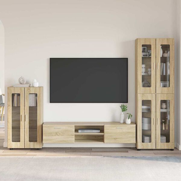 vidaXL TV Cabinet Set with Drawer with Door Sonoma Oak Engineered Wood