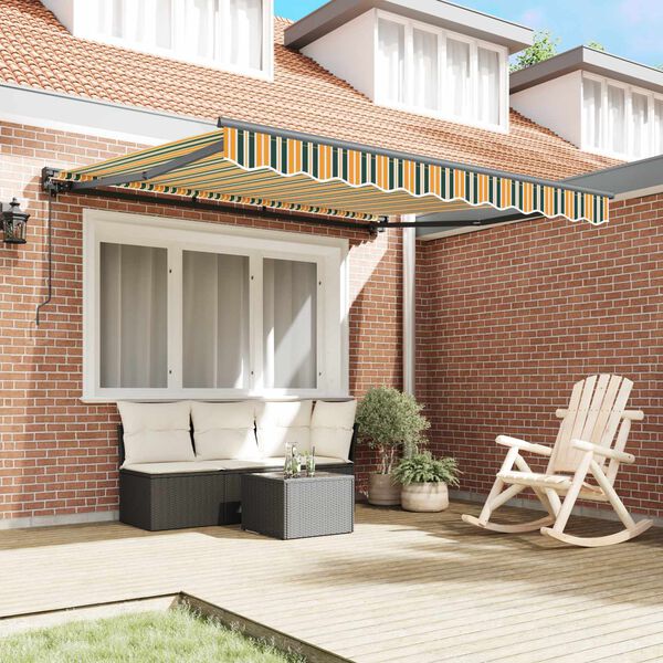 vidaXL Retractable Awning Manual Green and Yellow 350 x 250 cm