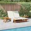 vidaXL Sun Lounger Reclining Cream White Solid Acacia Wood