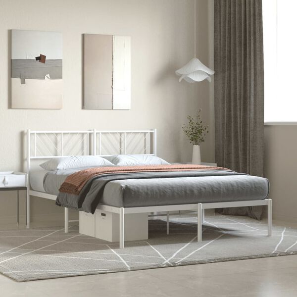 vidaXL Metal Bed Frame without Mattress with Headboard White 120x190cm
