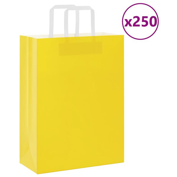 vidaXL Paper Bags 250 pcs with Handles Yellow 26x12x35 cm