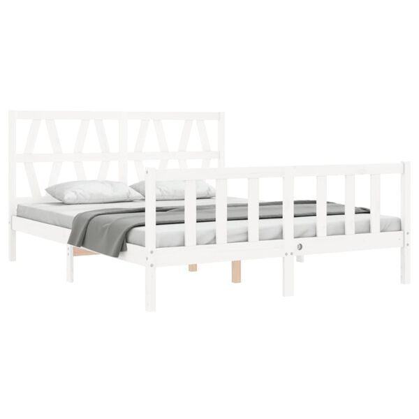 vidaXL Bed Frame without Mattress White King Size Solid Wood Pine
