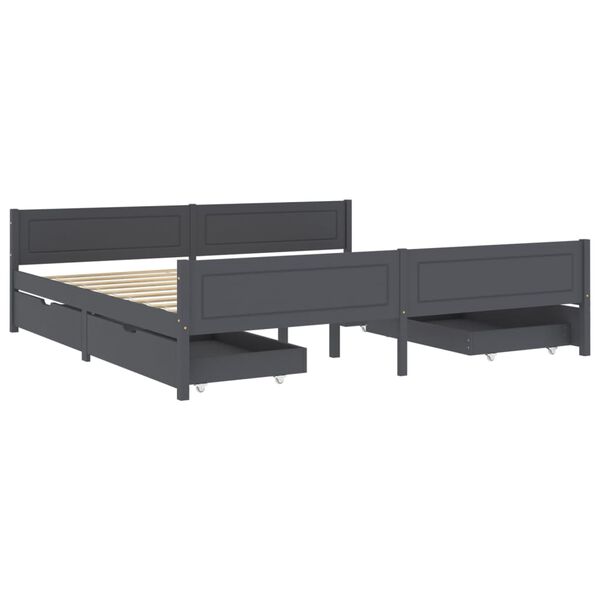 vidaXL Bed Frame without Mattress Dark Grey Solid Wood Pine 200x200 cm (322130+2x321990)