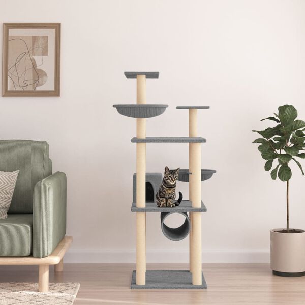 vidaXL Cat Tree with Sisal Scratching Posts Light Grey 141 cm