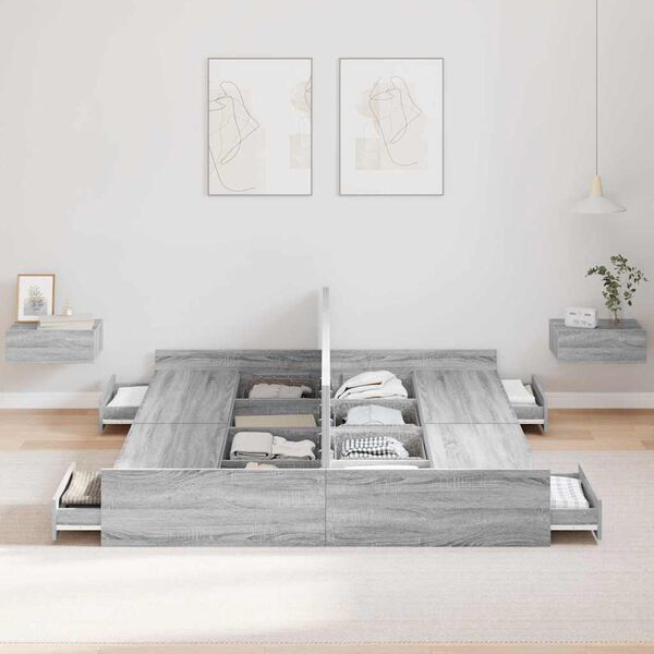 vidaXL Storage Bed Frame Grey Sonoma 150 x 200 cm Engineered Wood